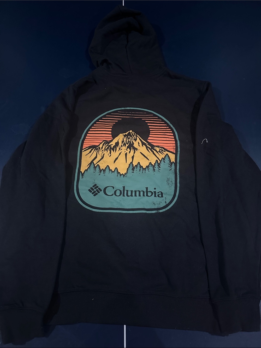 Columbia Black Hoodie with Sunset Mountain Graphic